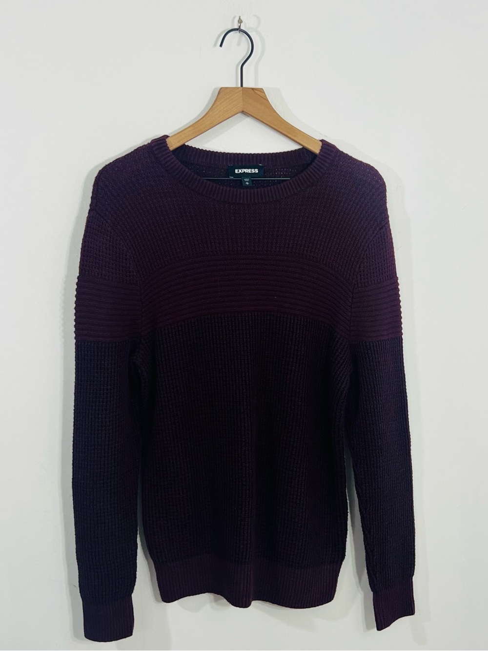 Express Burgundy Two Tone Knit Pullover Sweater Cotton Long Sleeve Winter Must